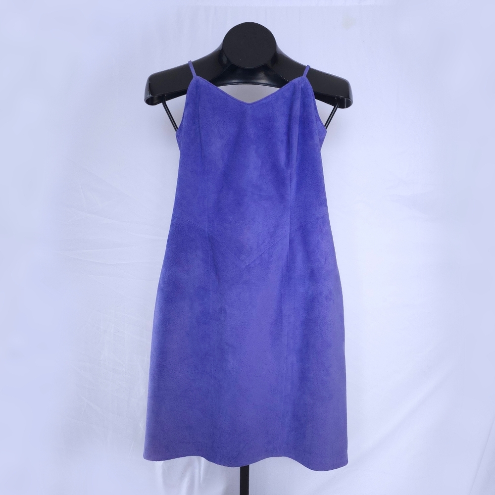 Vintage Danier 80s Blue Suede Mini Dress Leather Sweetheart Retro Sml - Picture 5 of 6